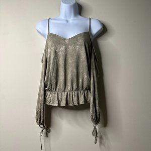 American Eagle Green Soft & Sexy Cold Shoulder Top Women's Small